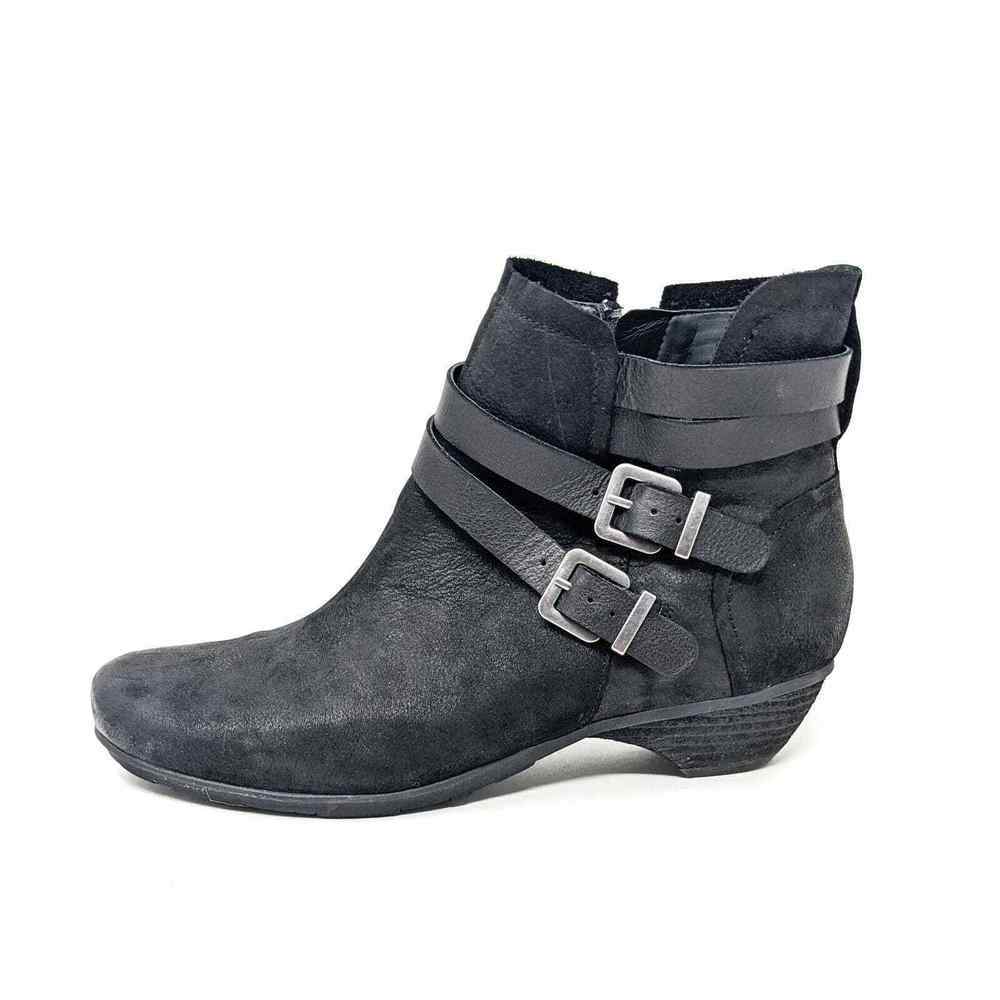 Abeo Womens 9 Narrow Nadia Black Leather Ankle Zip Buckle Strap Boots Comfort